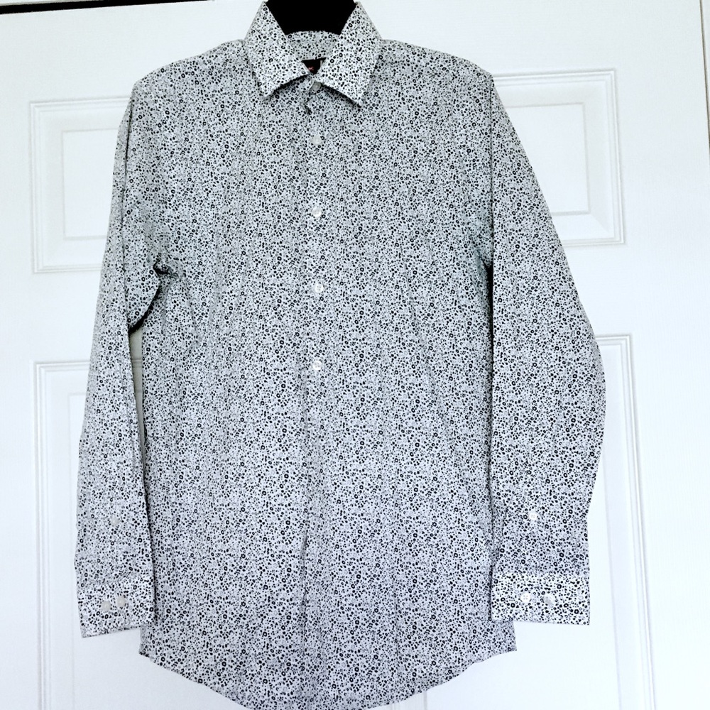 J.Ferrar Slim Fit Mini Floral Dress Shirt Blue